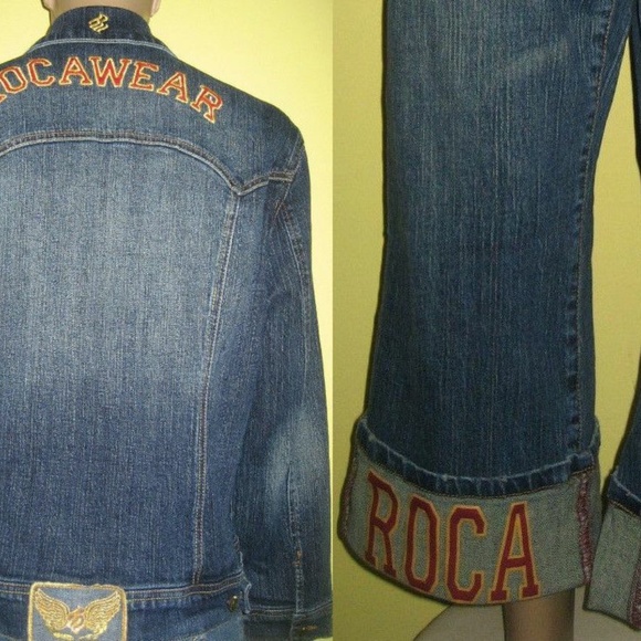 ROCAWEAR Denim 2-piece suit  Jacket and Crop Jeans PLUS SIZE 2X, 18 Y2K - Picture 13 of 17